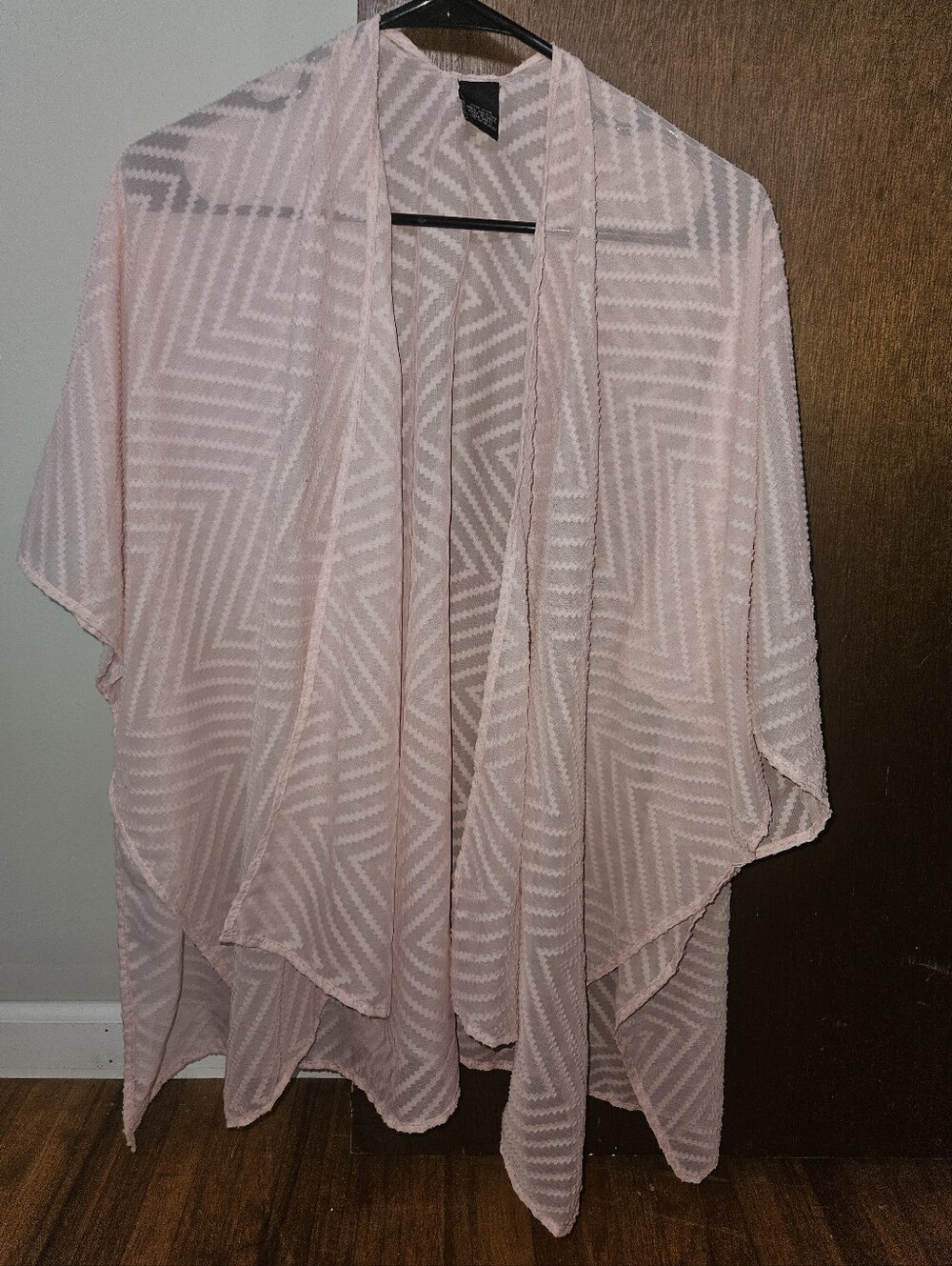 Sheer Pink Geometric Kimono One Size Summer Cover-Up